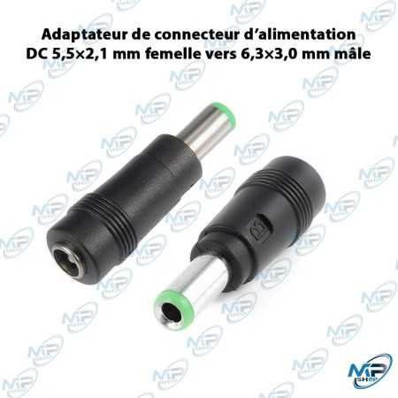 🔌 Adaptateur DC 5,5×2,1 mm Femelle vers 6,3×3,0 mm Mâle – Connecteur d’Alimentation