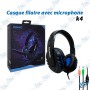 🎧 Casque Filaire KOMC K4 avec Microphone – Casque Stéréo Gaming pour PC, Multimédia et Appels