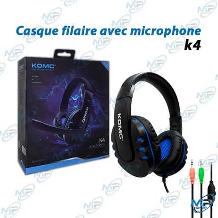 🎧 Casque Filaire KOMC K4 avec Microphone – Casque Stéréo Gaming pour PC, Multimédia et Appels