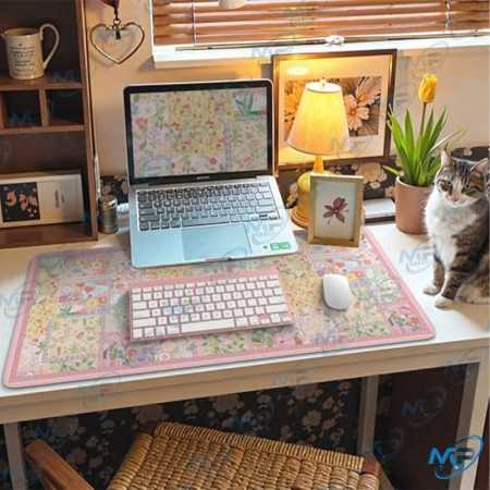 🖱️ Tapis Souris Grand Format XXL 89,5 × 39,5 cm – Desk Mat Floral Patchwork Rose pour Bureau