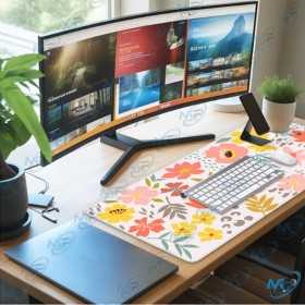 🖱️ Tapis de Souris Grand Format 89,5 x 39,5 cm – Tapis de Bureau XXL Motif Floral Coloré