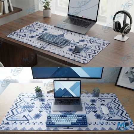 🖱️ Tapis de Souris Grand Format 89,5 × 39,5 cm – Design Géométrique Bleu – Desk Mat XXL pour Bureau et Gaming