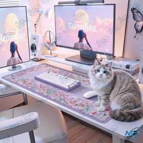 🖱️ Tapis de Souris Grand Format 89,5 × 39,5 cm – Design Floral Violet et Fleuri – Desk Mat XXL pour Bureau