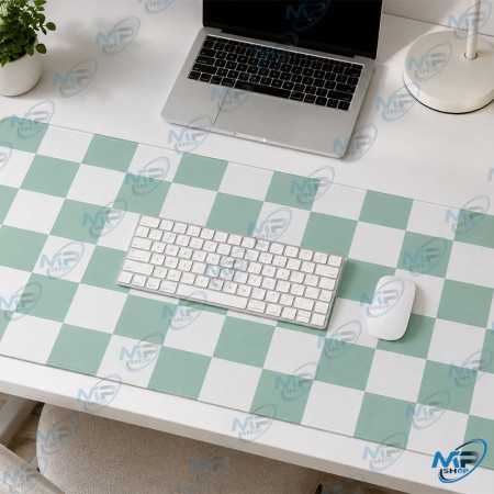 🖱️ Tapis de Souris Grand Format 89,5 × 39,5 cm – Motif Damier Vert Pastel et Blanc – Desk Mat XXL pour Bureau