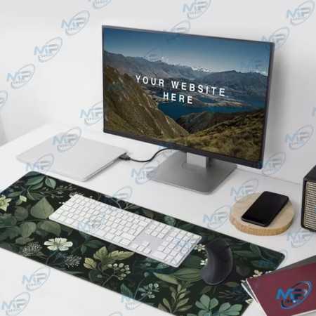 🖱️ Tapis de Souris Grand Format 89,5 × 39,5 cm – Motif Damier Vert Pastel et Blanc – Desk Mat XXL pour Bureau
