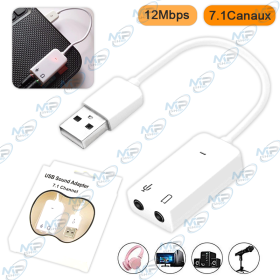 🔊 Carte Son USB Externe 7.1 Canaux – Adaptateur Audio USB vers Jack Casque et Micro