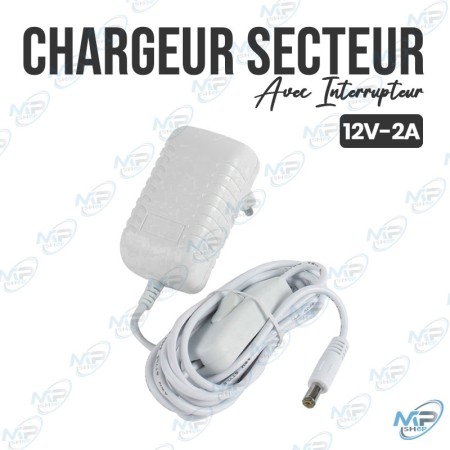 🔌 Chargeur Secteur 12V 2A avec Interrupteur – Adaptateur AC/DC Universel