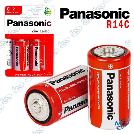 🔋Piles Panasonic R14C C Zinc Carbone – Pack de 2 Batteries 1.5V Haute Performance
