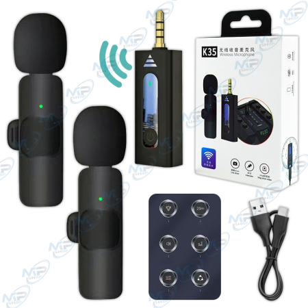 🎤 Microphone Sans Fil Double K35 Jack 3.5mm – Kit Lavalier pour Smartphone, Caméra & Streaming