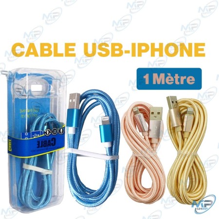 🔌Câble USB iPhone Tressé 1 mètre – Charge & Synchronisation Rapides