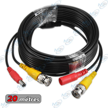 🔌 Câble CCTV 20 mètres BNC + Alimentation – Rallonge Vidéo et Power Haute Performance pour Caméras de Surveillance