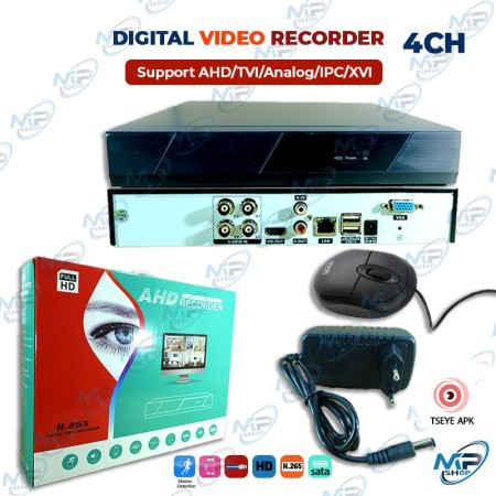 🖥️ Enregistreur Vidéo Numérique DVR 4 Canaux Full HD H.265 – Compatible AHD/TVI/Analog/IP – Système de Surveillance CCTV