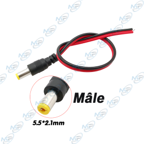 🔌 Câble d’Alimentation DC Mâle 5.5x2.1mm – Fiche Alimentation 12V pour Caméra Surveillance et LED