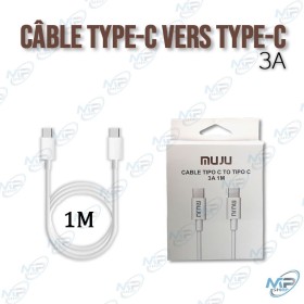 🔌Câble Type-C vers Type-C MUJU 3A Charge Rapide et Data – 1m Blanc