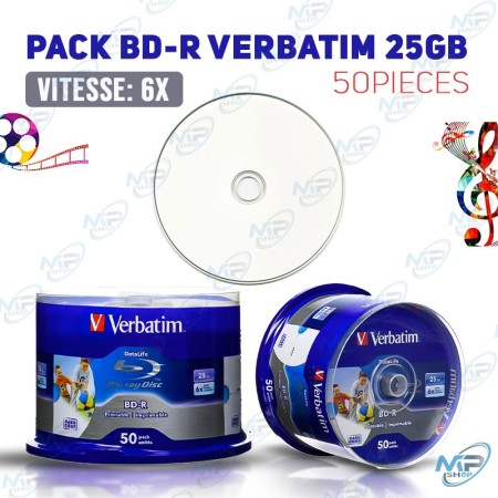 💿 Pack 50 BD-R Verbatim 25GB 6x – Blu-ray vierge imprimable haute capacité