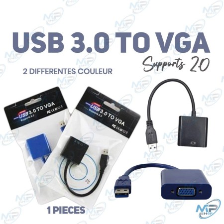 🔌 Adaptateur USB 3.0 vers VGA – Convertisseur vidéo Full HD pour PC vers écran ou projecteur
