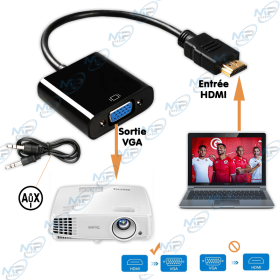 🔌 Convertisseur HDMI vers VGA avec audio – Adaptateur HDMI vers VGA + sortie jack 3.5mm