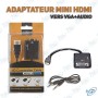 🔌 Adaptateur Mini HDMI vers VGA + Audio – Convertisseur HD avec Sortie Jack 3.5mm pour Écran et Projecteur