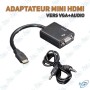 🔌 Adaptateur Mini HDMI vers VGA + Audio – Convertisseur HD avec Sortie Jack 3.5mm pour Écran et Projecteur