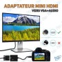 🔌 Adaptateur Mini HDMI vers VGA + Audio – Convertisseur HD avec Sortie Jack 3.5mm pour Écran et Projecteur