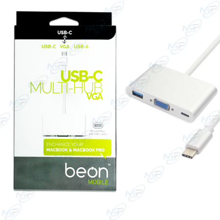 🔌 Adaptateur TYPE-C 3 en 1 Beon – Adaptateur Type-C vers VGA + USB 3.0 + USB-C (Charge & Data) pour PC et MacBook