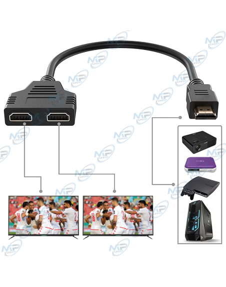 🔌Câble HDMI mâle vers double HDMI femelle 30 cm