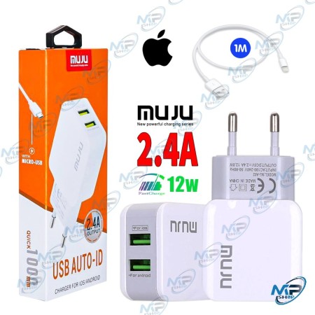 ⚡Chargeur MUJU 12W Double USB avec Câble Lightning 1M