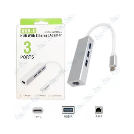 🔌 Hub USB-C 3 Ports + Ethernet RJ45 – Adaptateur USB-C vers USB 3.0 & Réseau Gigabit