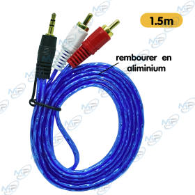 🔌 Câble RCA Audio Vidéo Jack 3.5 mm vers 3 RCA – 1.5m – Gainage aluminium haute qualité