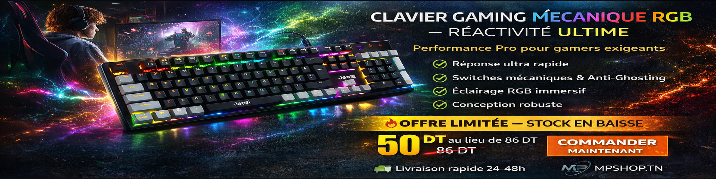 Clavier Gaming Mécanique RGB Filaire JEDEL KL-950