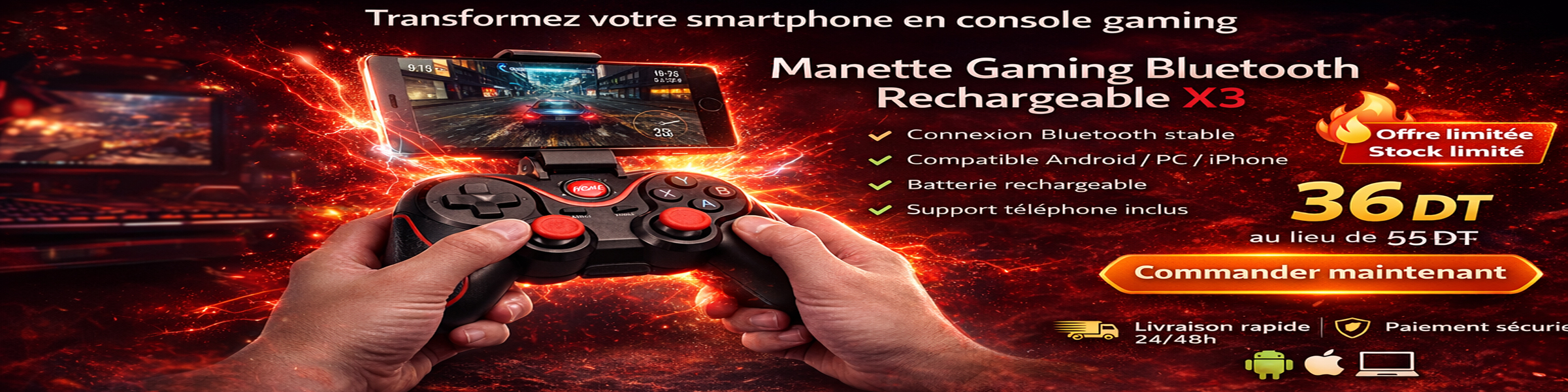 Manette de Jeu Sans Fil X3 Bluetooth